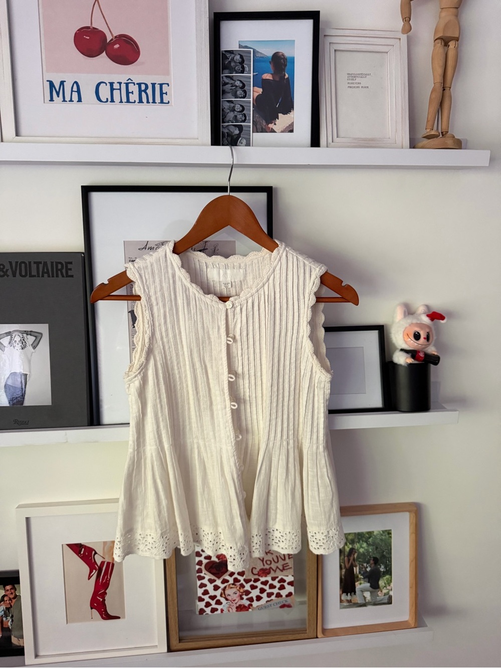 Zara Cream Ruffled Button-Front Top